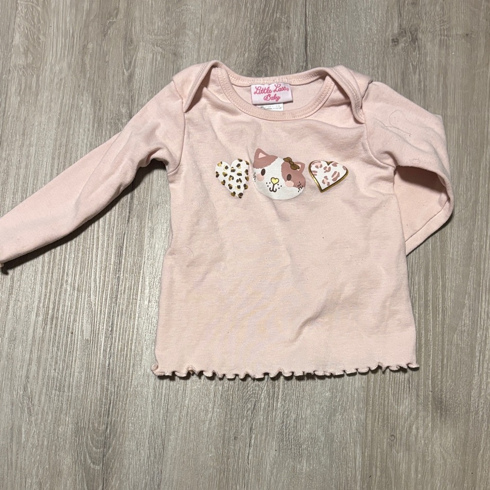 Little Lass Blush Long Sleeve Tee with Heart and Puppy Design